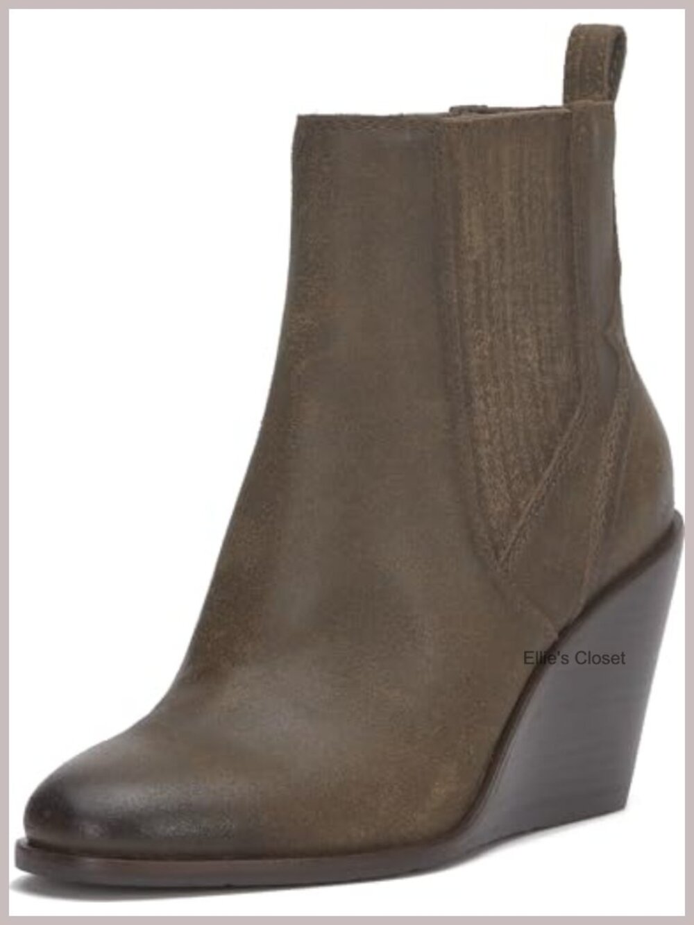 Suede Wedge Ankle Bootie Chelsea Pull-On Almond Toe Casual Fall Boots
